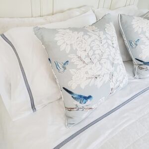 2 Elegant Blue and White Bird Print Pillows